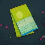 Lime Green Kanchipuram Silk Saree with Gold Zari Butta & Ananda Border - Vivaaha Silks & Sarees